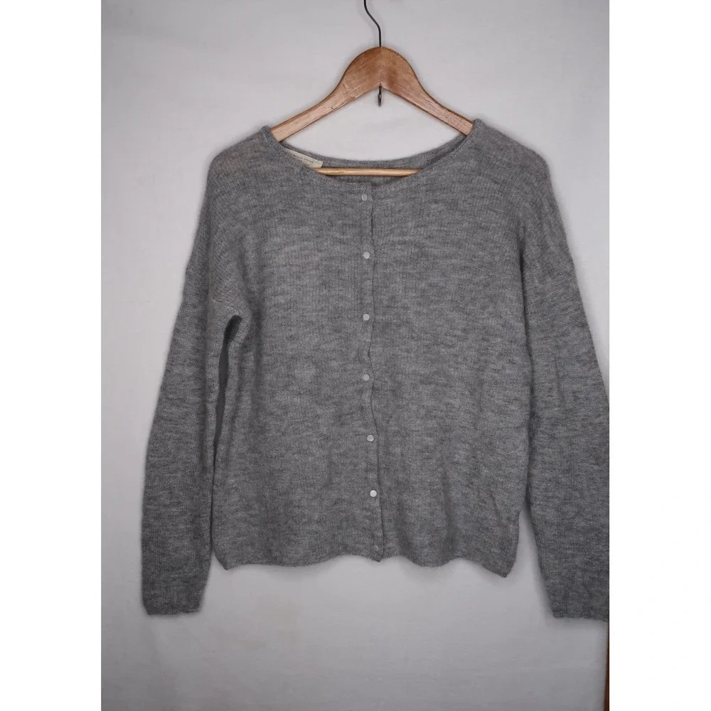 Sezane Gaspard Cardigan Gris Chine Light Gray Sweater M Luxe Quiet Luxury NWT